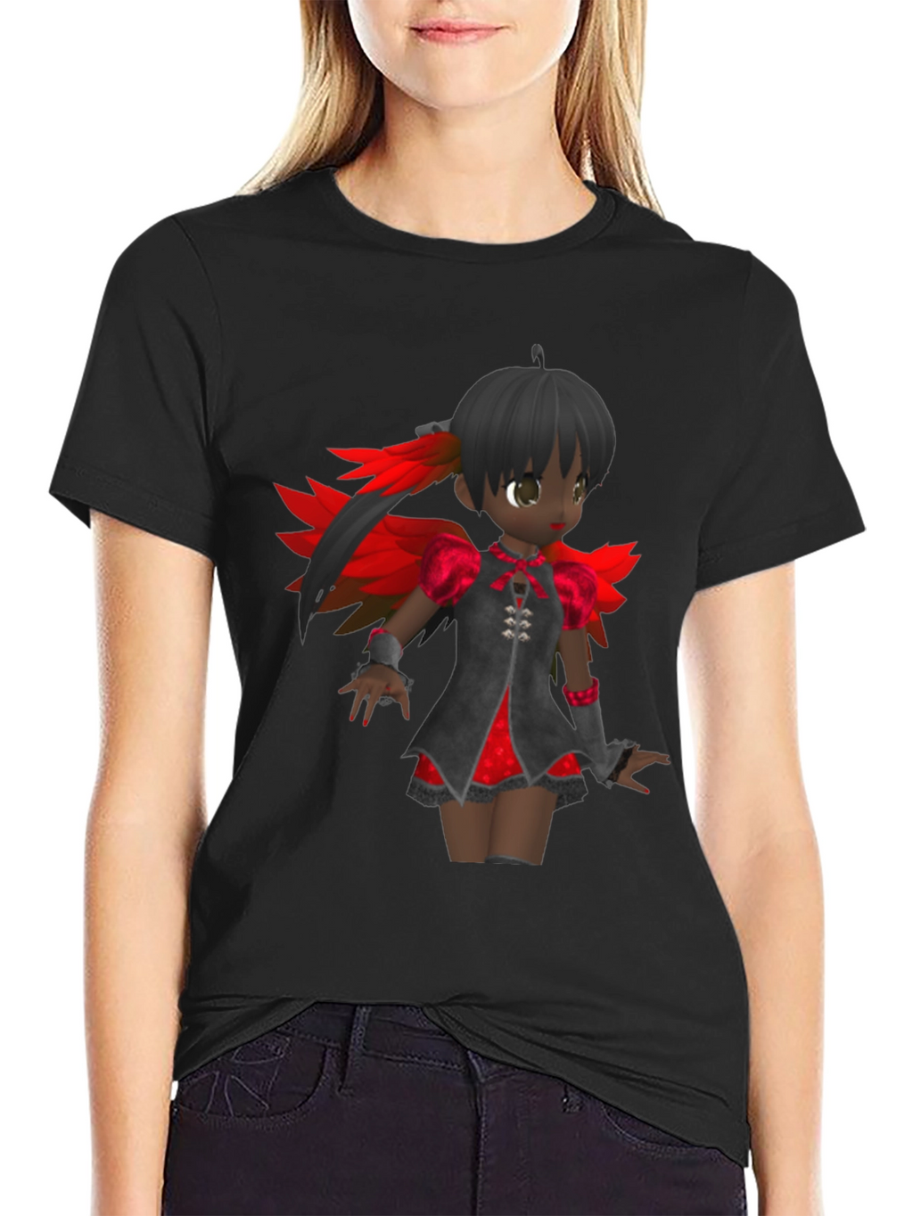 Anime Girl Graphic Tee - Black Cotton T-Shirt