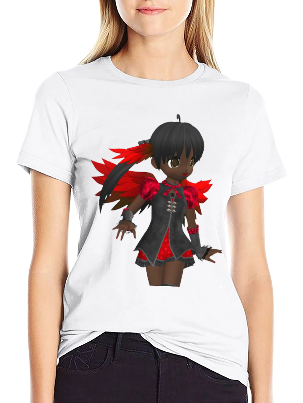 Anime Girl Graphic Tee - Black Cotton T-Shirt