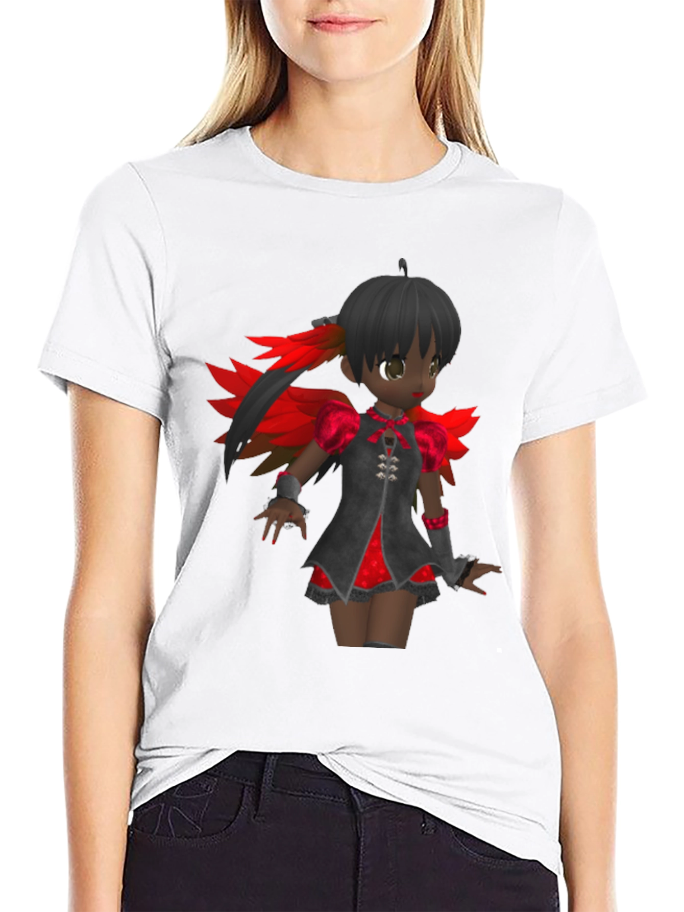 Anime Girl Graphic Tee - Black Cotton T-Shirt