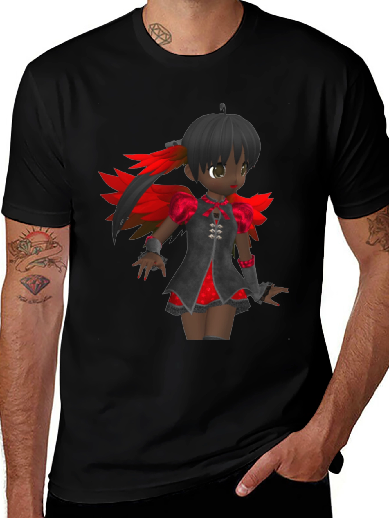 Anime Girl Graphic Tee - Black Cotton T-Shirt