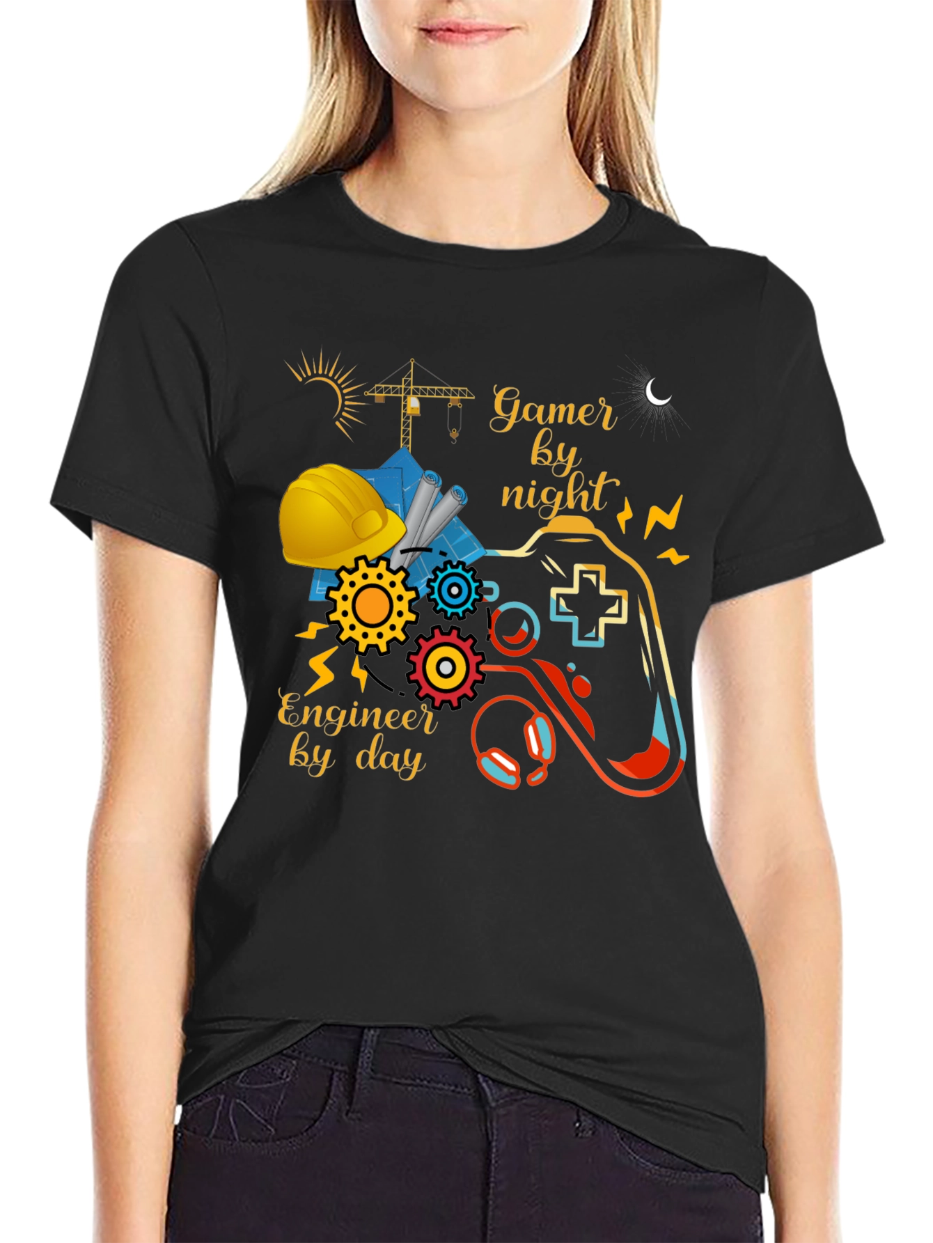 Gamer by Night Engineer by Day Graphic Tee