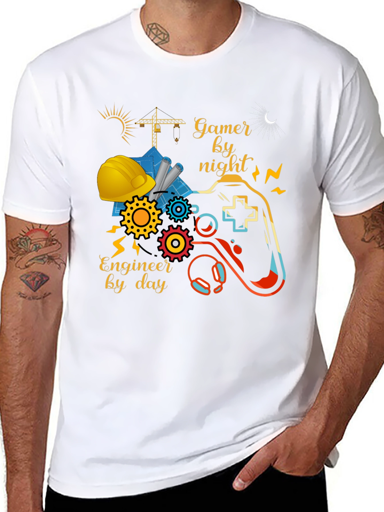 Gamer by Night Engineer by Day Graphic Tee