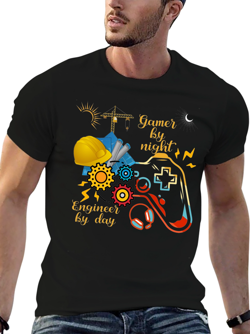 Gamer by Night Engineer by Day Graphic Tee