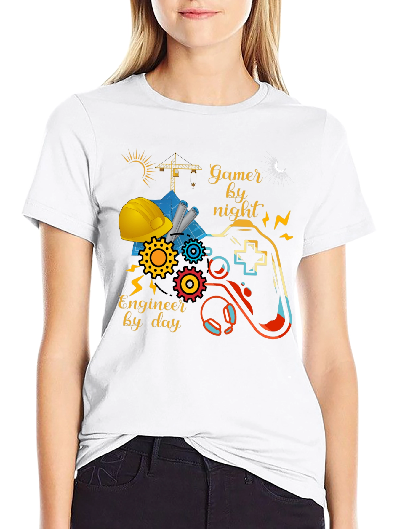 Gamer by Night Engineer by Day Graphic Tee
