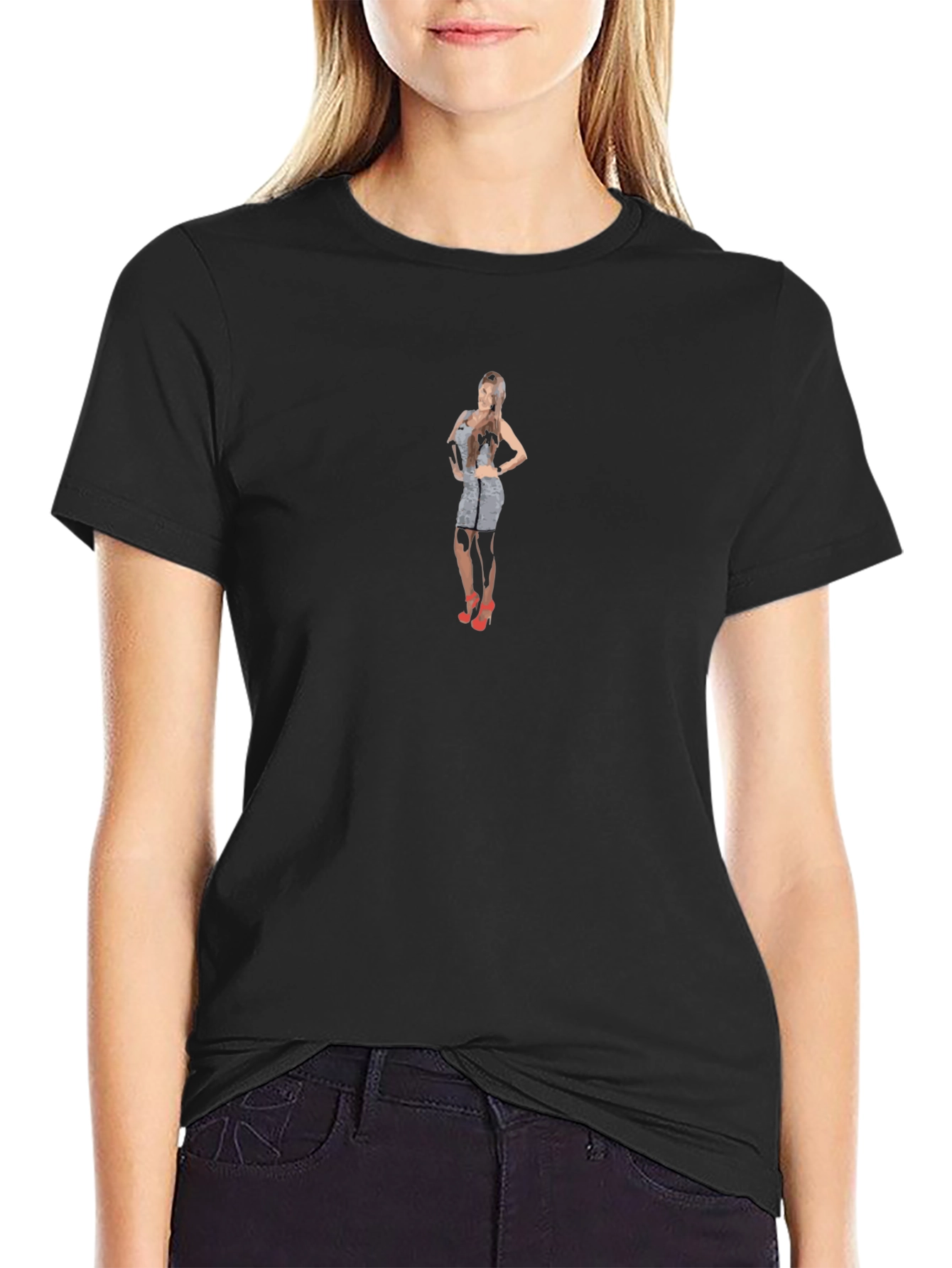 Graphic Tee with Figure Print - Casual Black T-Shirt