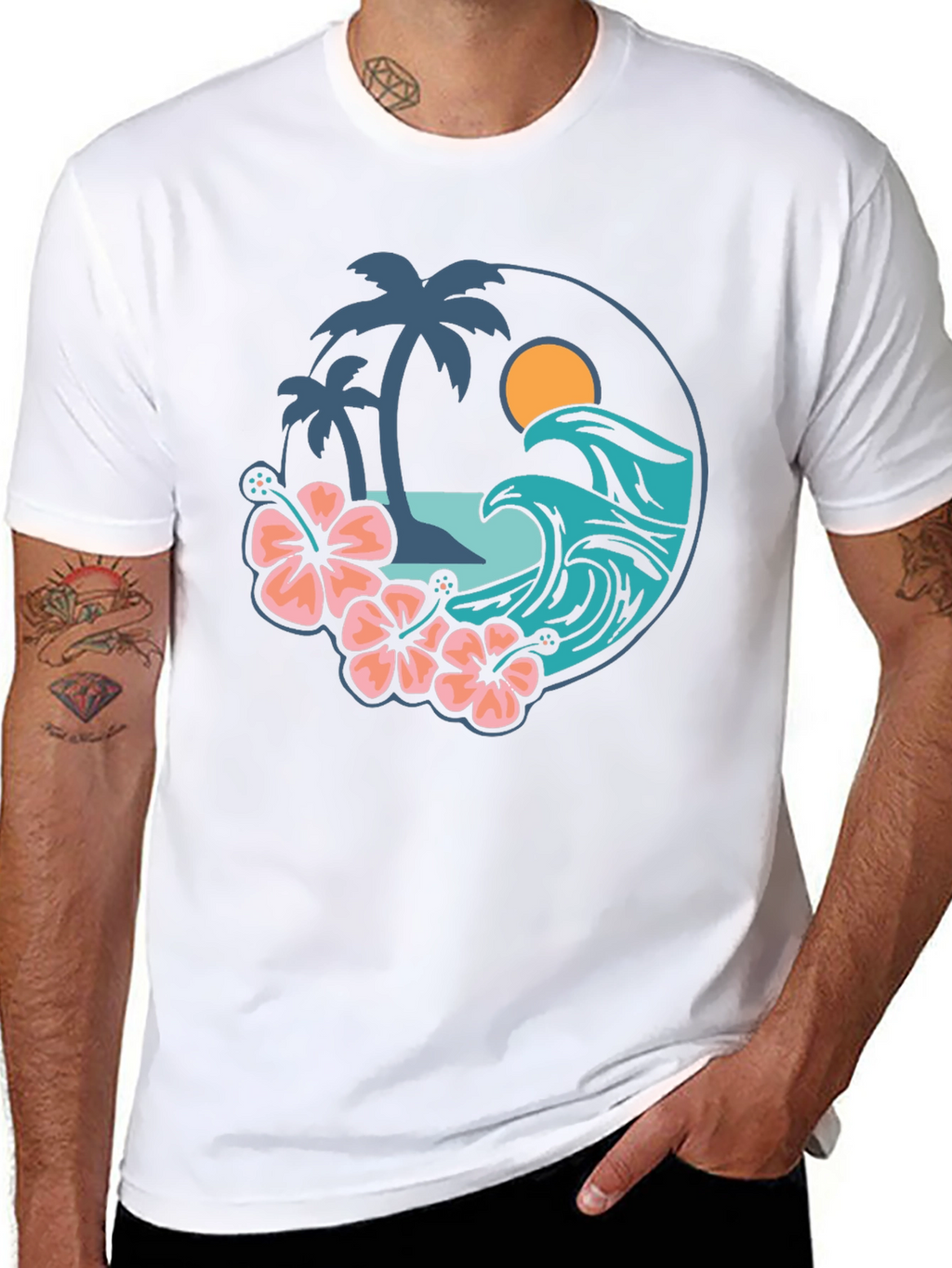 Tropical Vibe T-Shirt - Beach Scene Graphic Tee