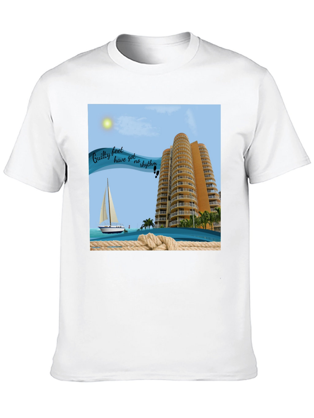 Beach Getaway T-Shirt: Sailboat & Ocean View Graphic Tee