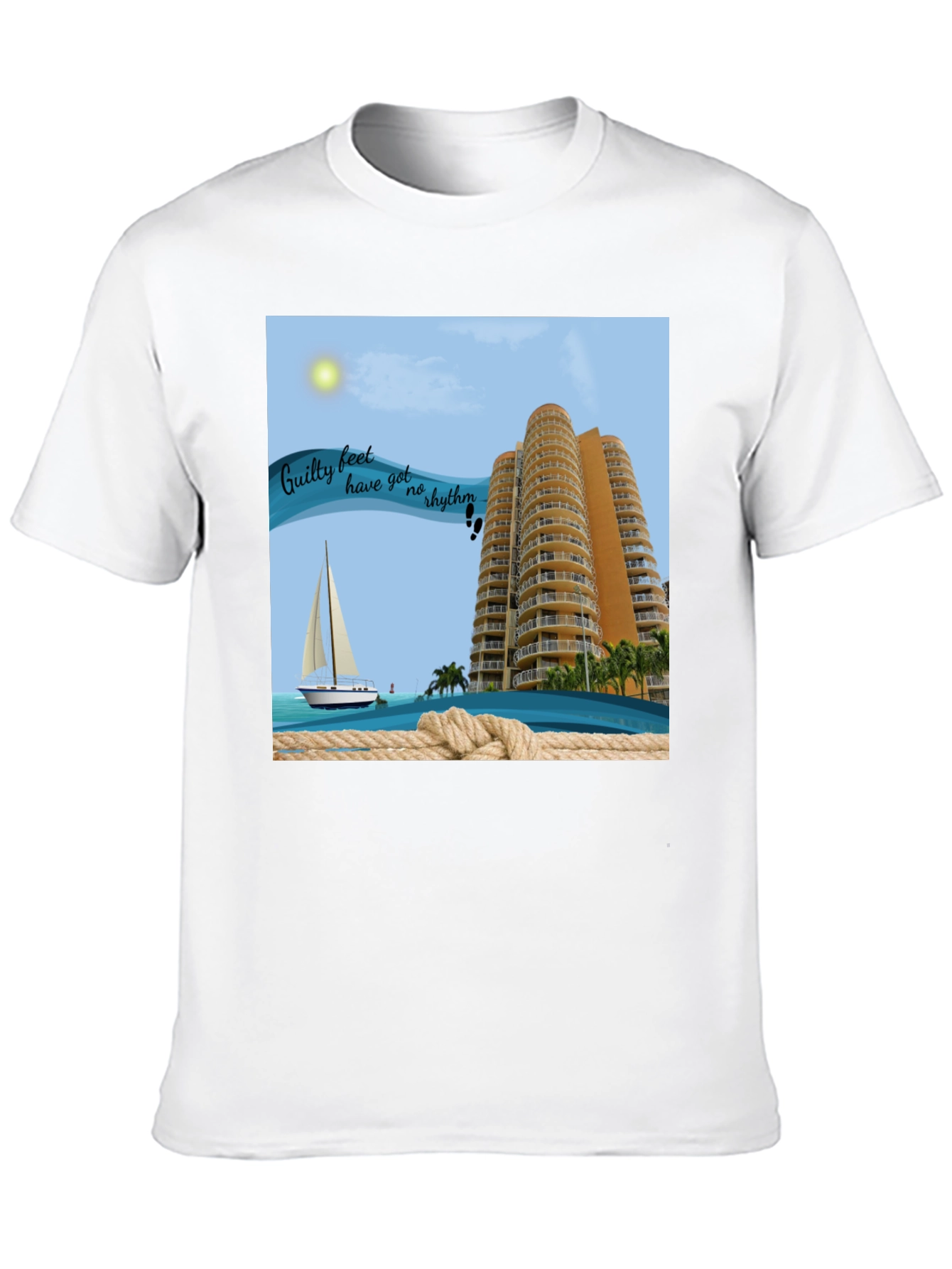 Beach Getaway T-Shirt: Sailboat & Ocean View Graphic Tee