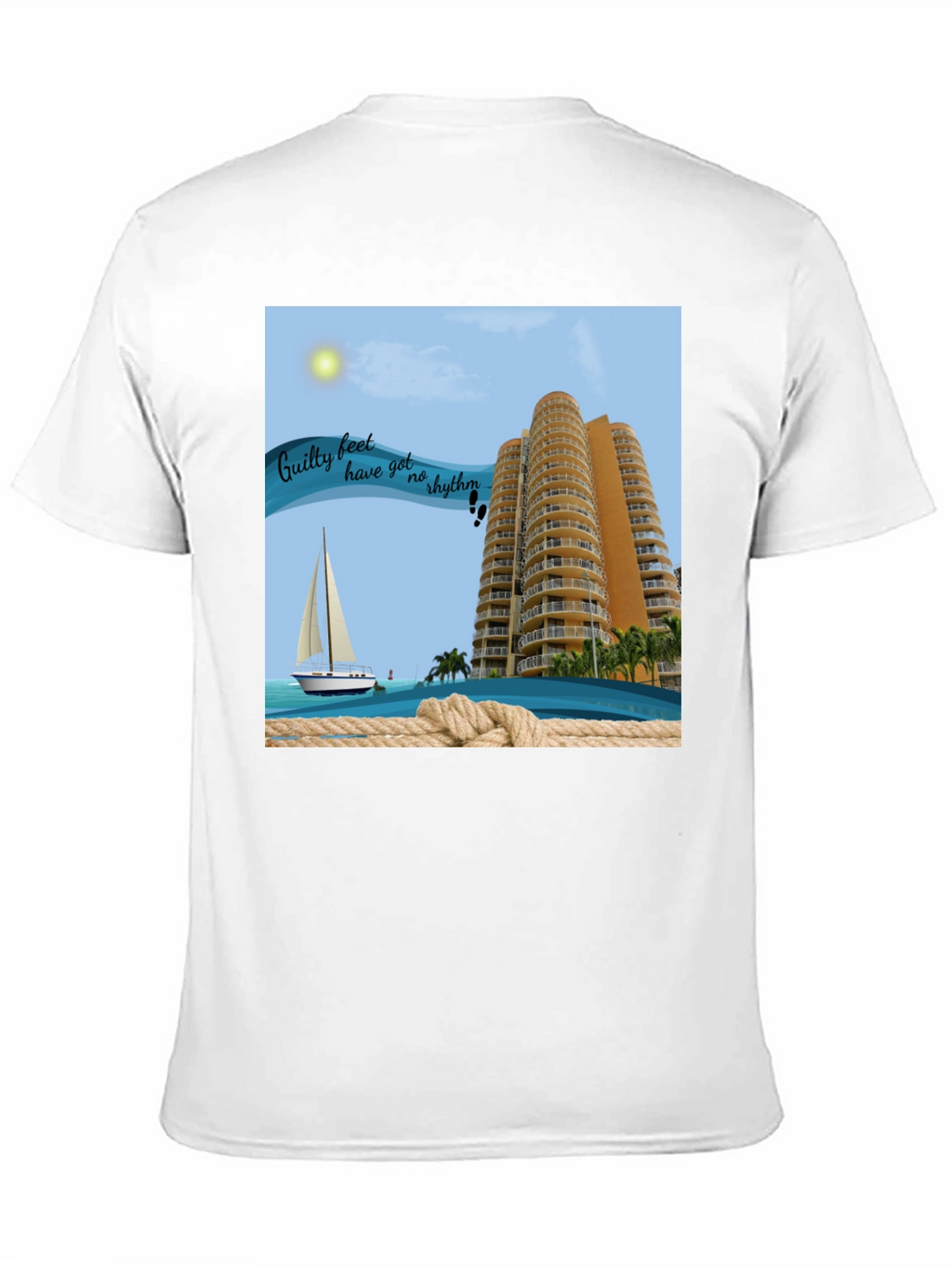 Beach Getaway T-Shirt: Sailboat & Ocean View Graphic Tee