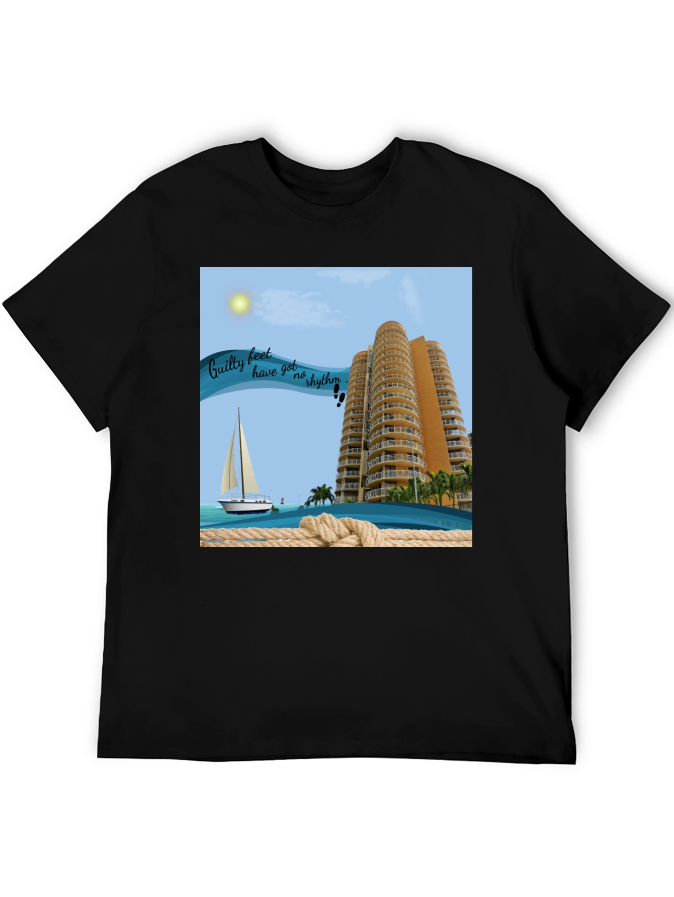 Beach Getaway T-Shirt: Sailboat & Ocean View Graphic Tee