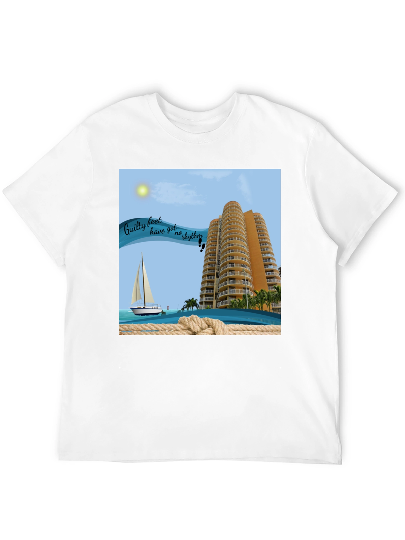 Beach Getaway T-Shirt: Sailboat & Ocean View Graphic Tee