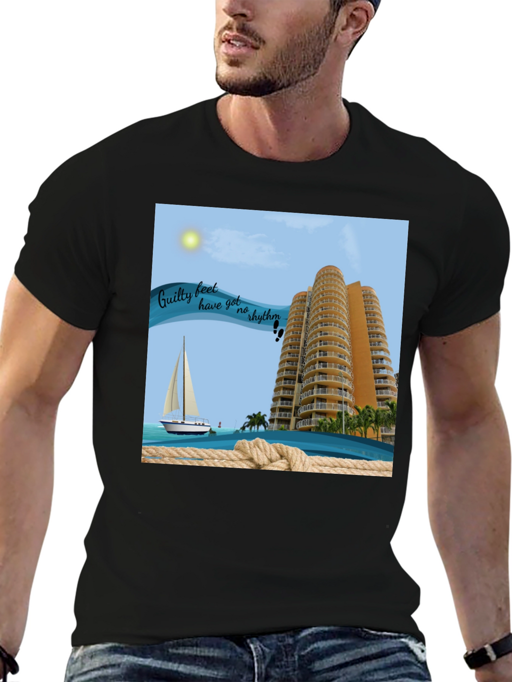 Beach Getaway T-Shirt: Sailboat & Ocean View Graphic Tee