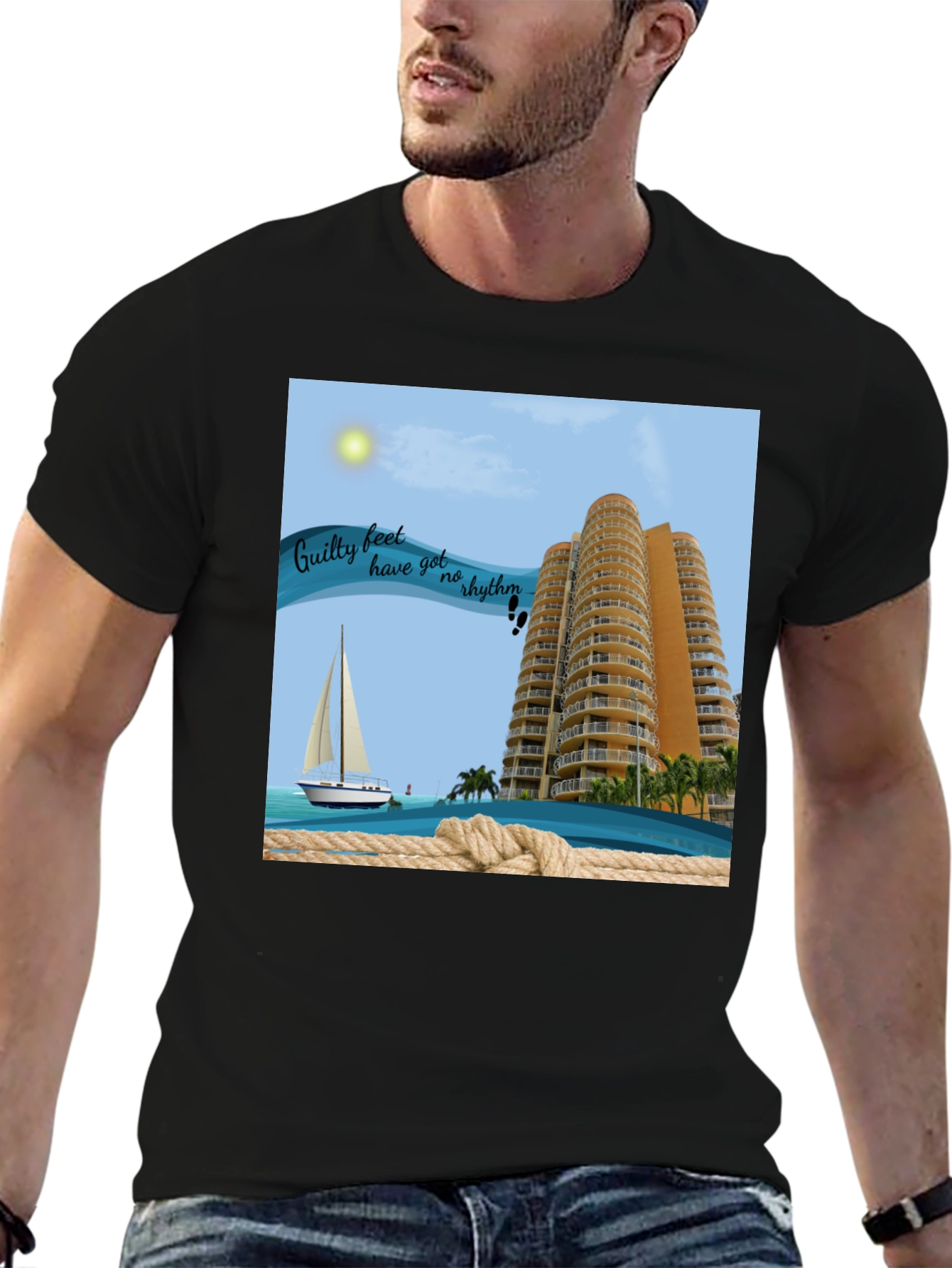 Beach Getaway T-Shirt: Sailboat & Ocean View Graphic Tee