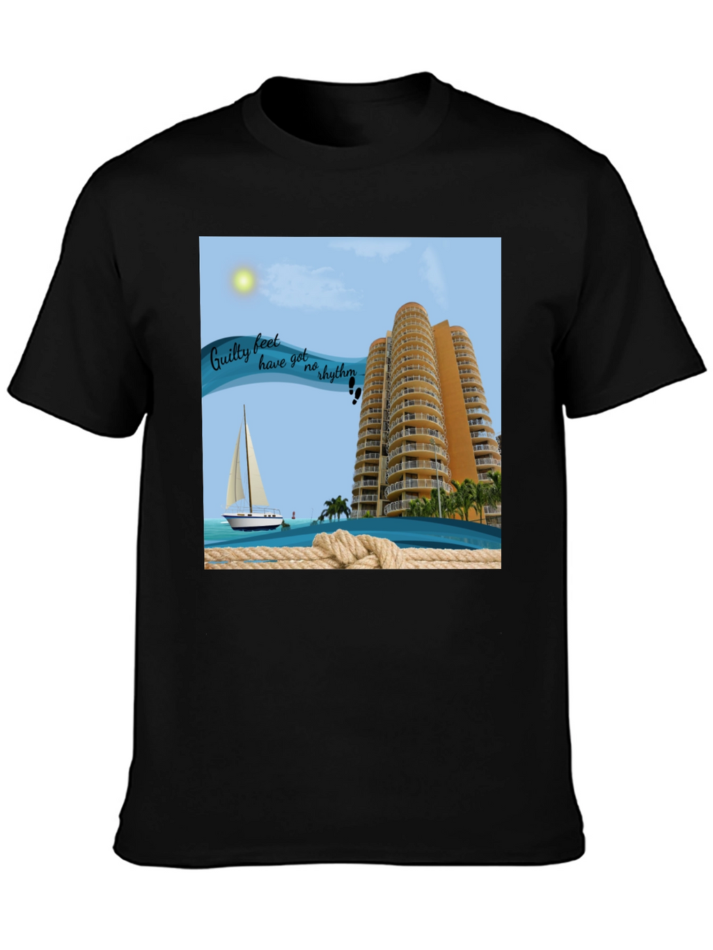 Beach Getaway T-Shirt: Sailboat & Ocean View Graphic Tee