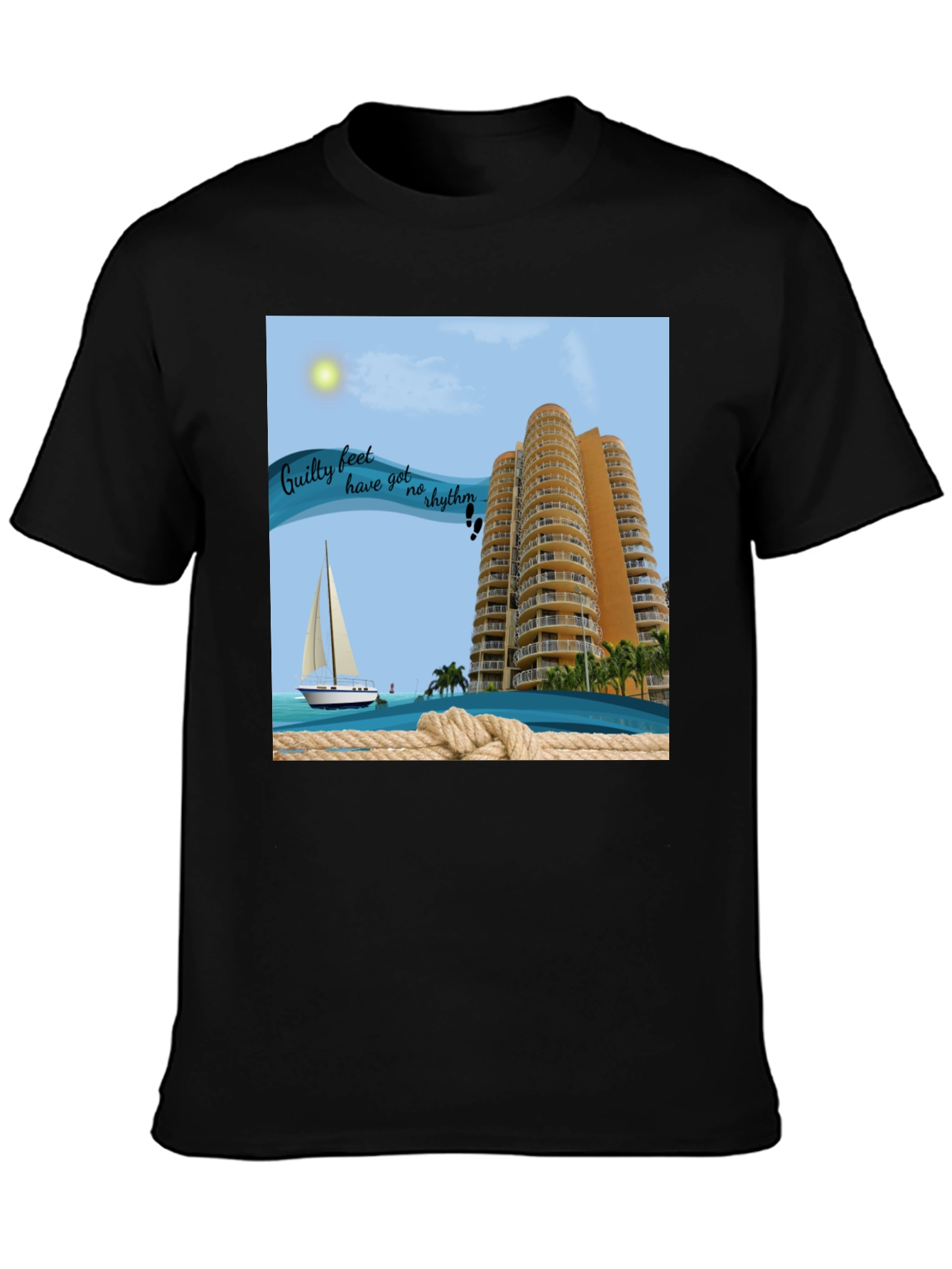 Beach Getaway T-Shirt: Sailboat & Ocean View Graphic Tee