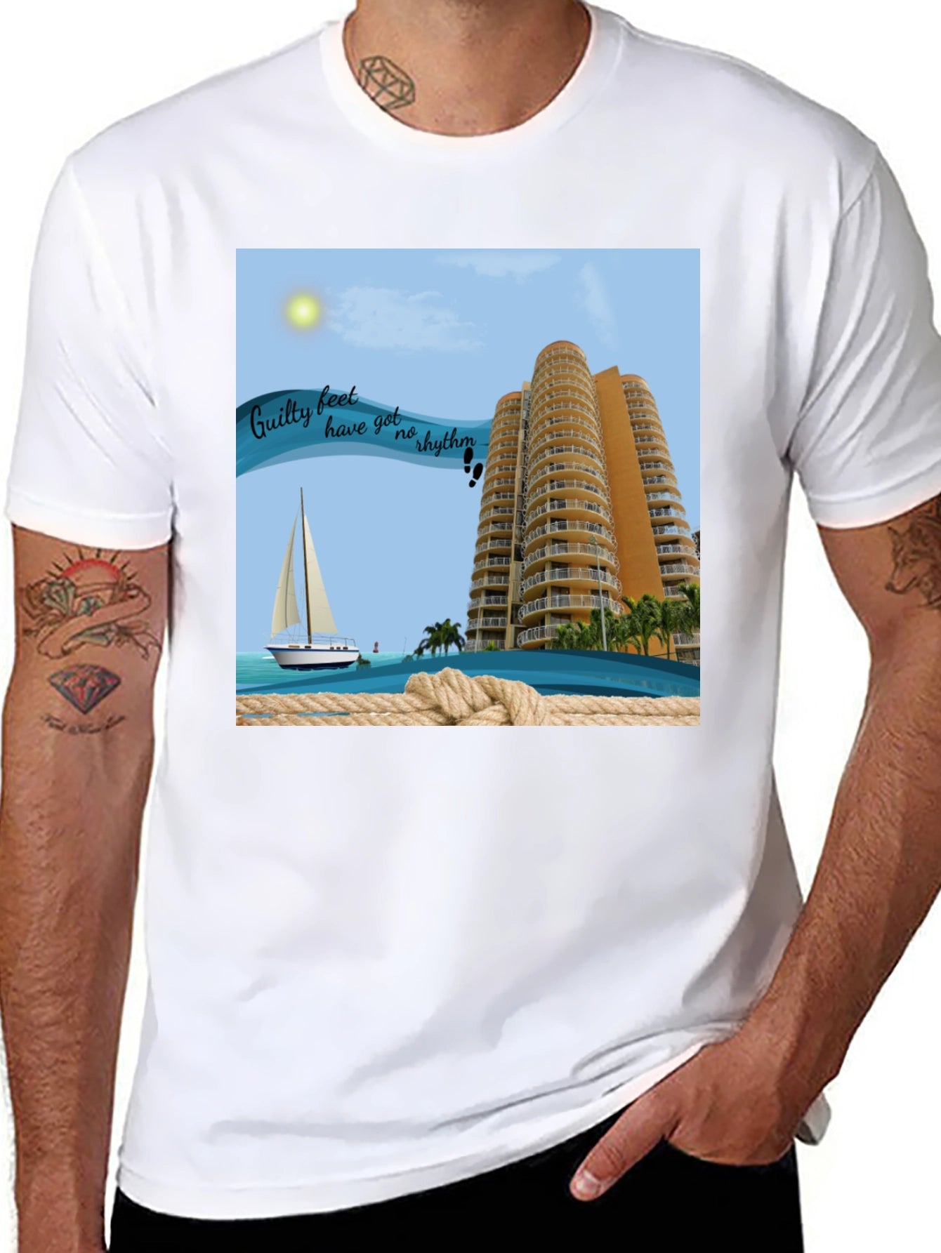 Beach Getaway T-Shirt: Sailboat & Ocean View Graphic Tee