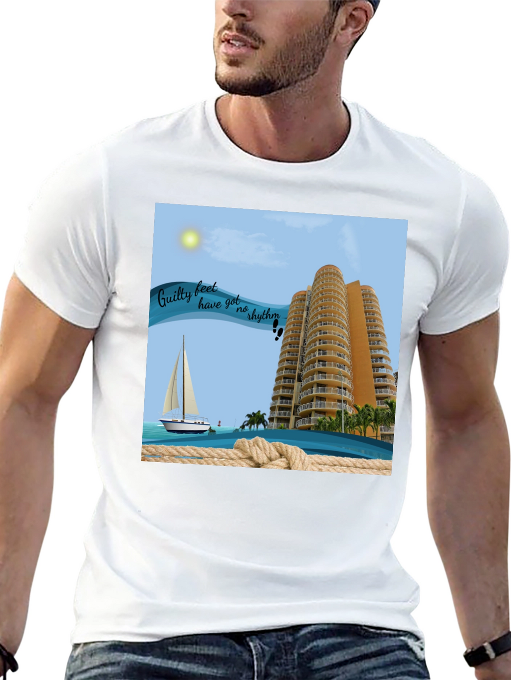 Beach Getaway T-Shirt: Sailboat & Ocean View Graphic Tee