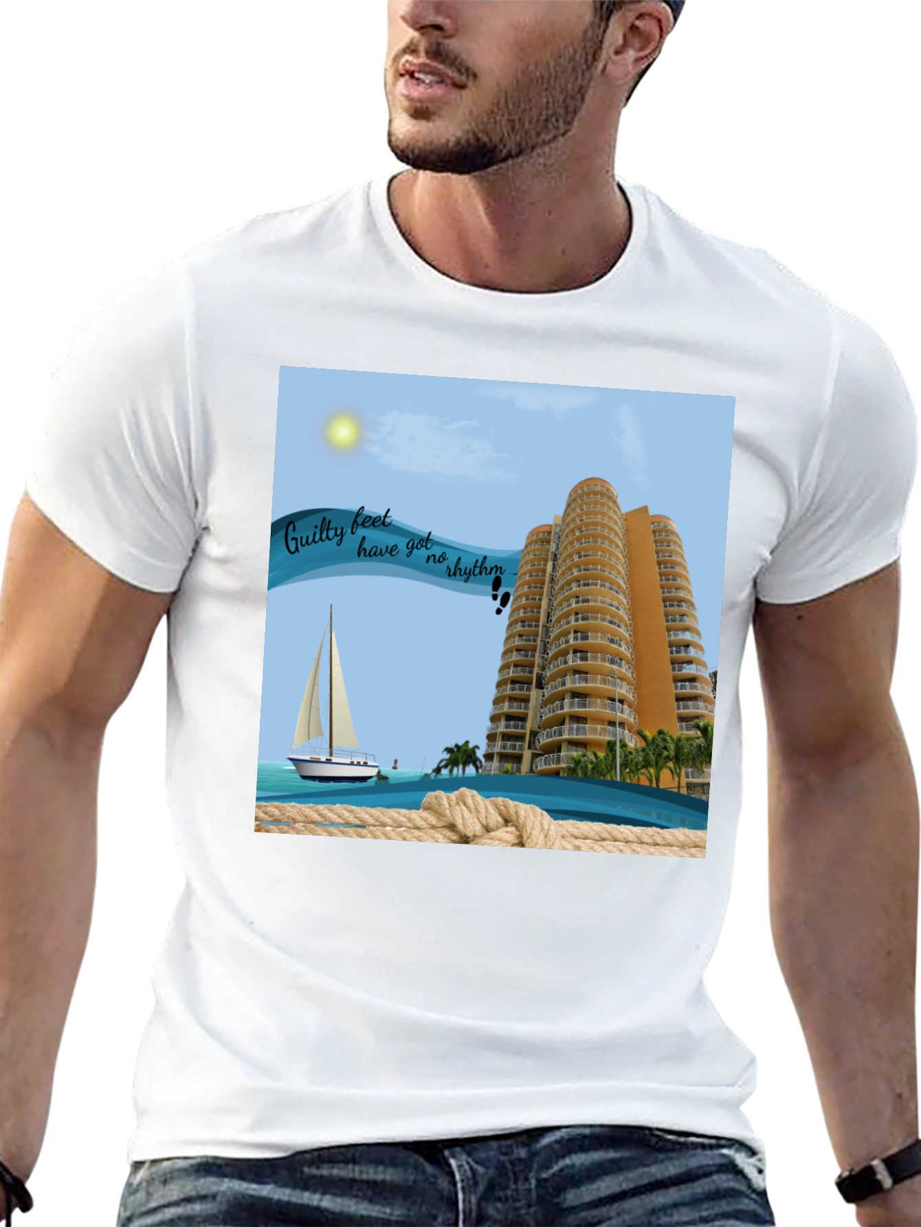 Beach Getaway T-Shirt: Sailboat & Ocean View Graphic Tee