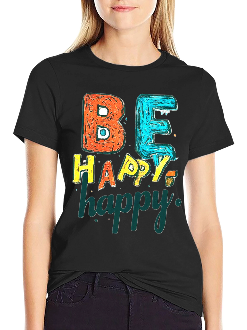 Be Happy Graphic Tee - Black Unisex T-Shirt