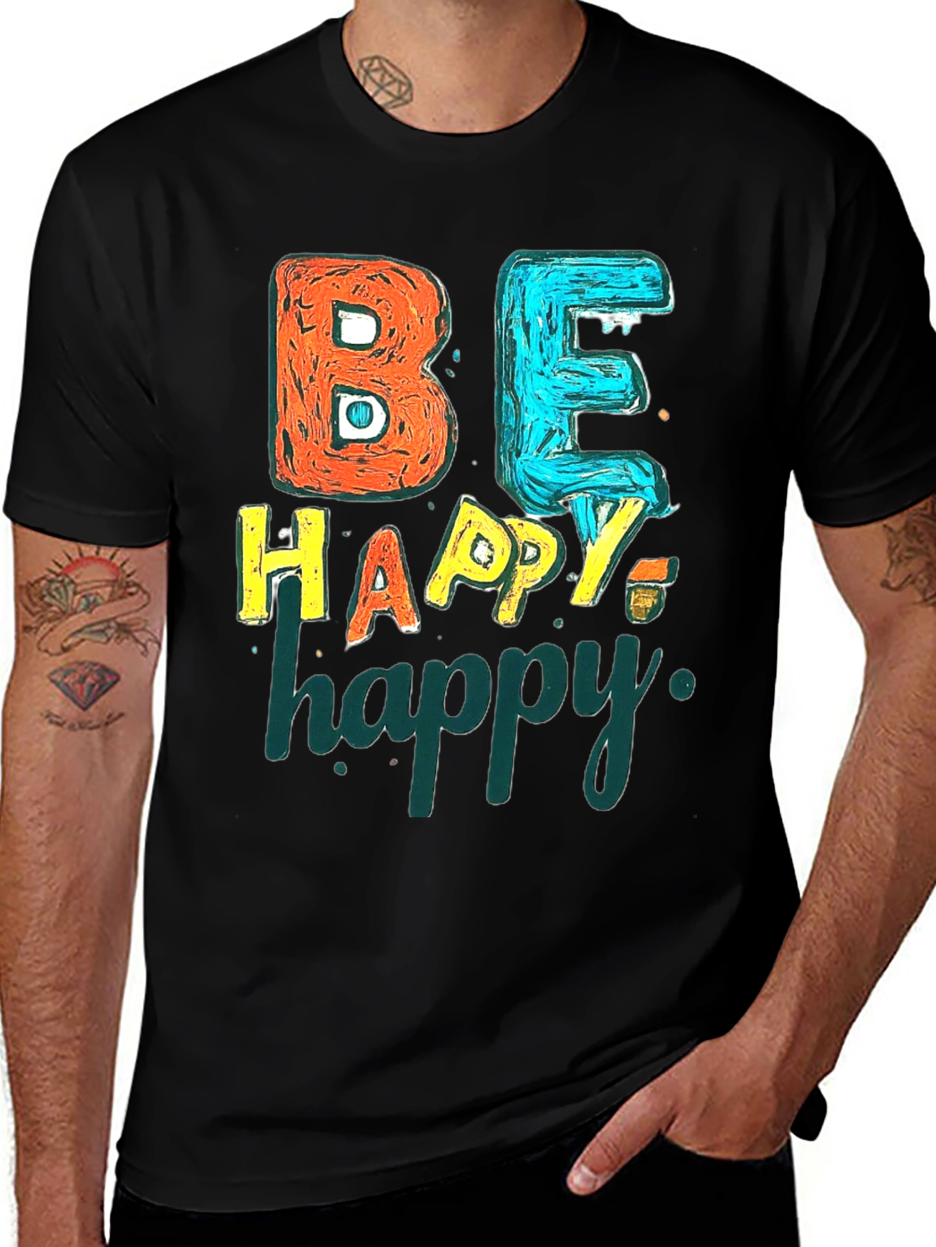 Be Happy Graphic Tee - Black Unisex T-Shirt