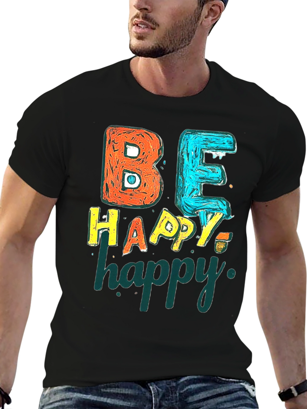 Be Happy Graphic Tee - Black Unisex T-Shirt