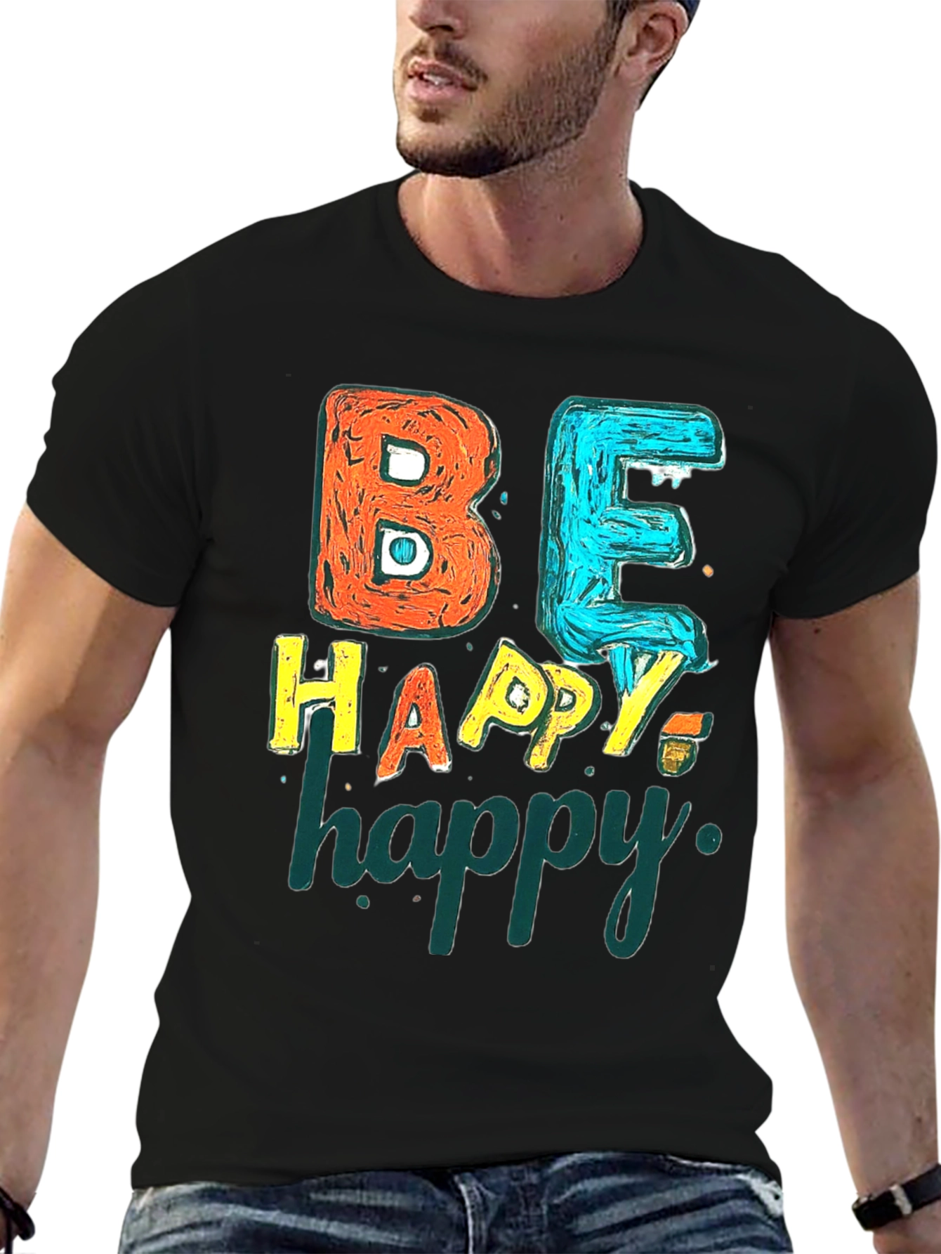 Be Happy Graphic Tee - Black Unisex T-Shirt