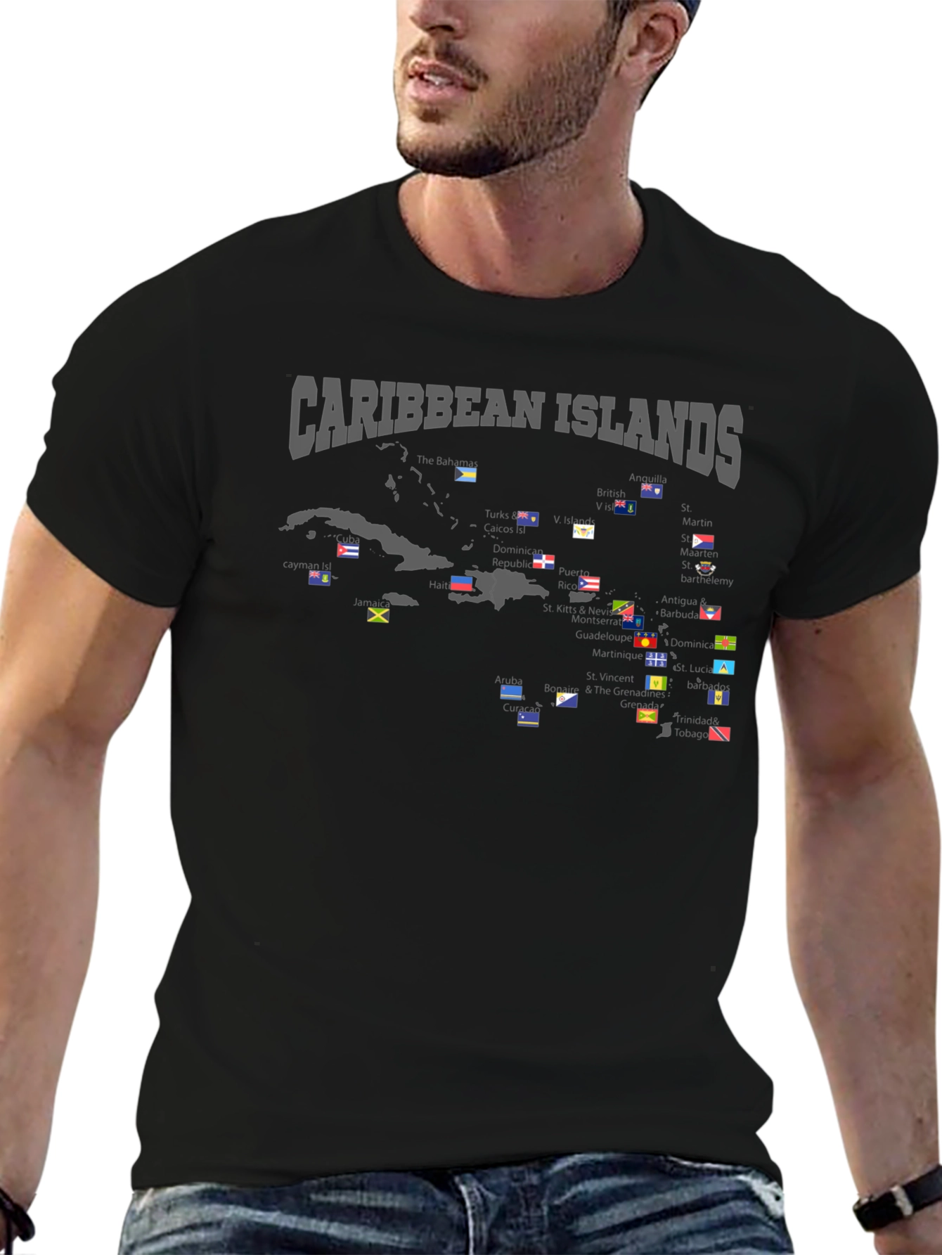 Caribbean Islands Flag Map T-Shirt