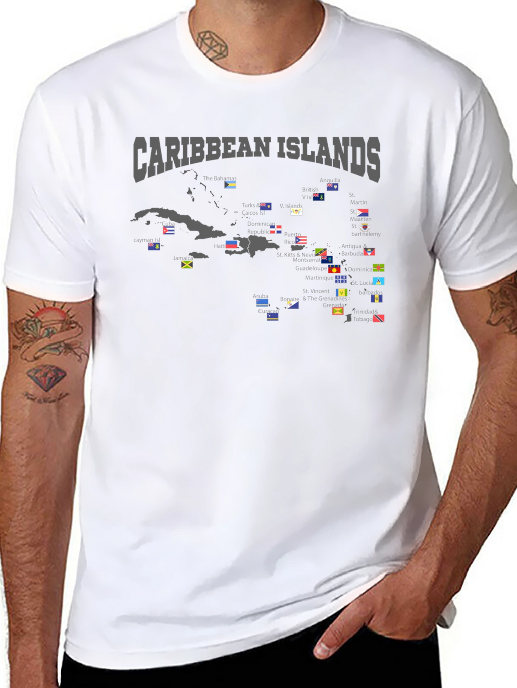 Caribbean Islands Flag Map T-Shirt