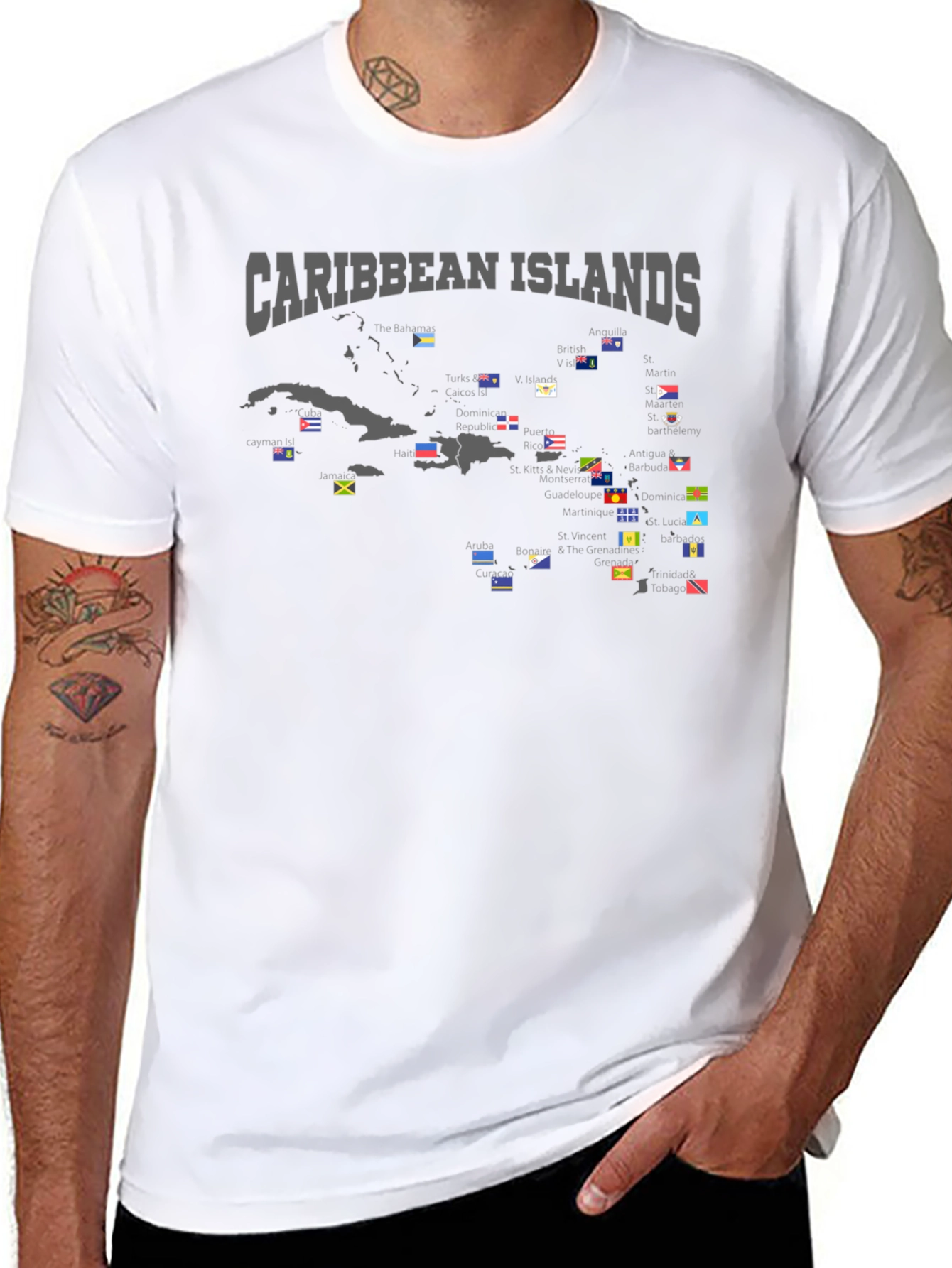 Caribbean Islands Flag Map T-Shirt