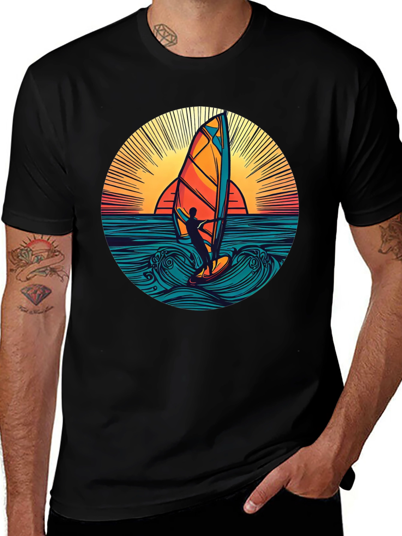 Windsurfer Sunset Graphic T-Shirt