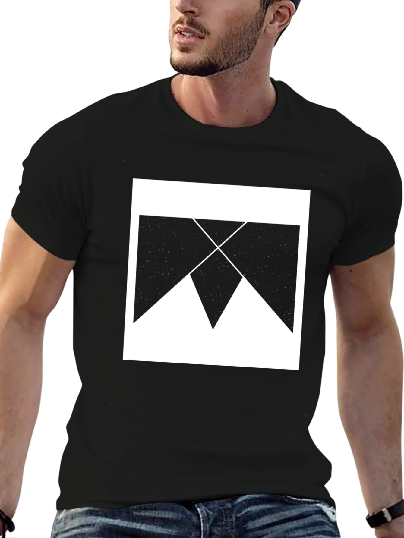 Geometric Print Black Cotton T-Shirt