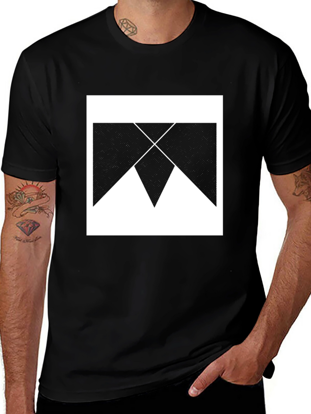 Geometric Print Black Cotton T-Shirt