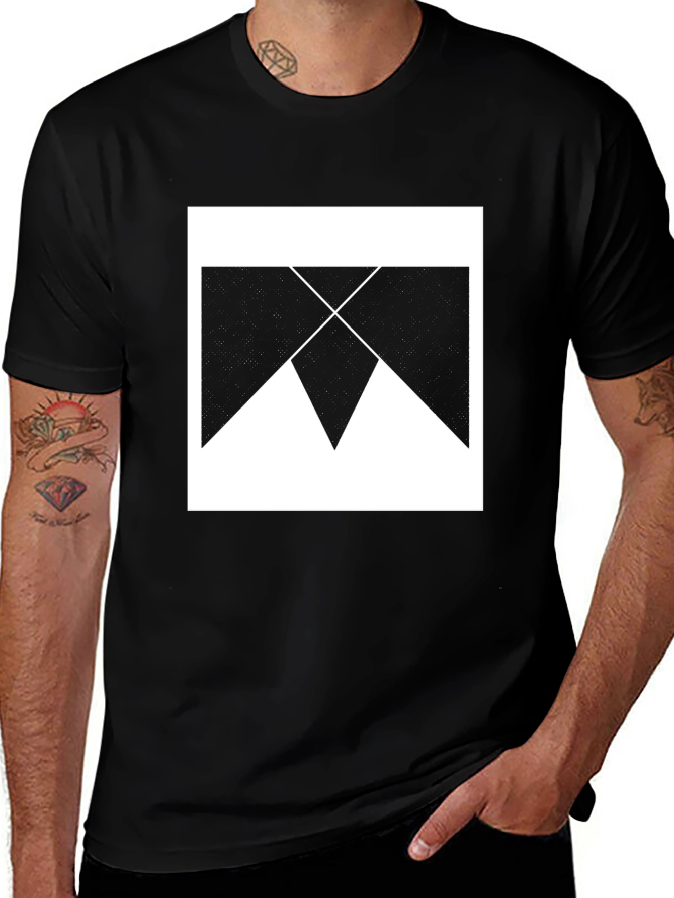 Geometric Print Black Cotton T-Shirt