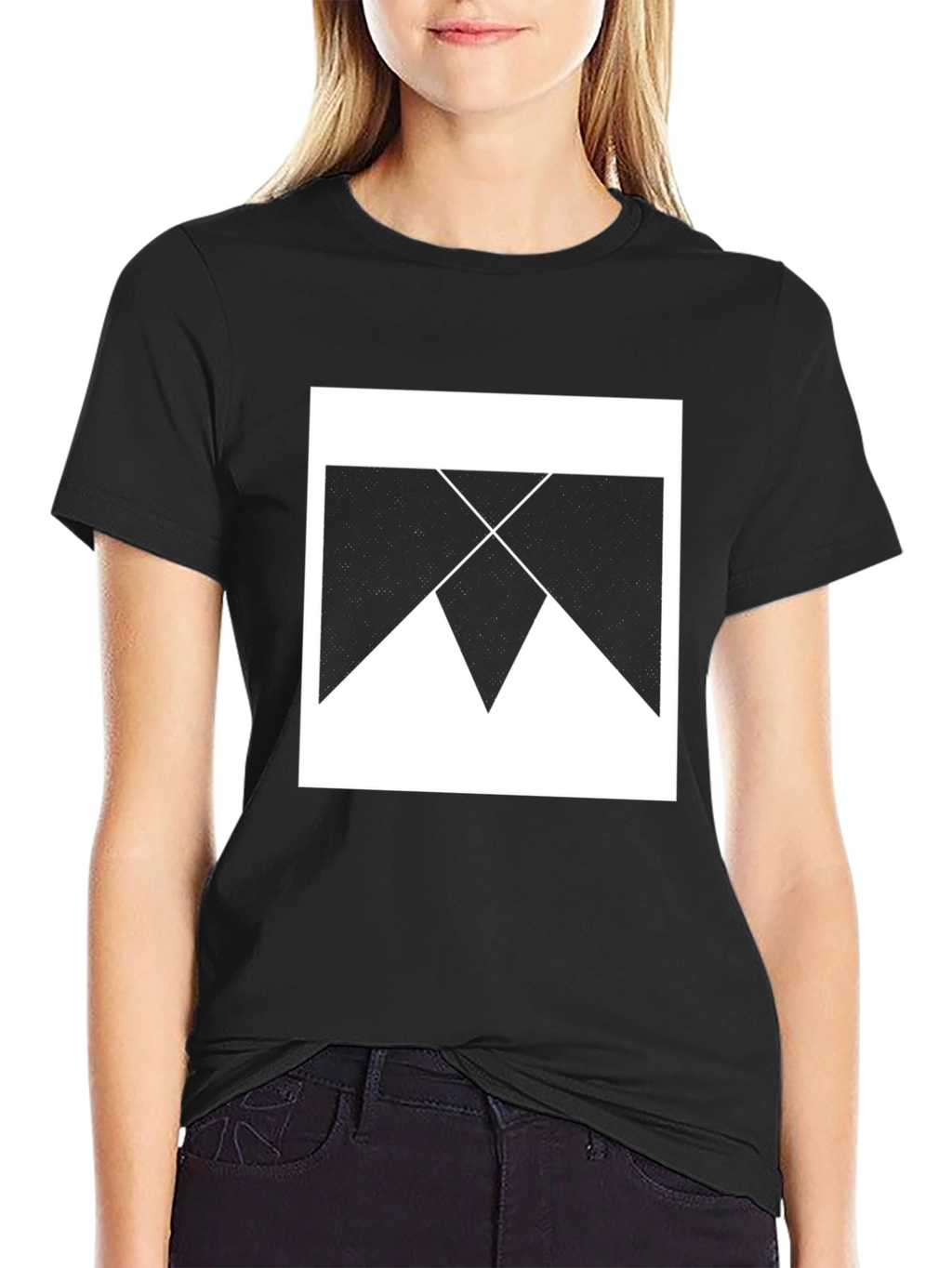 Geometric Print Black Cotton T-Shirt