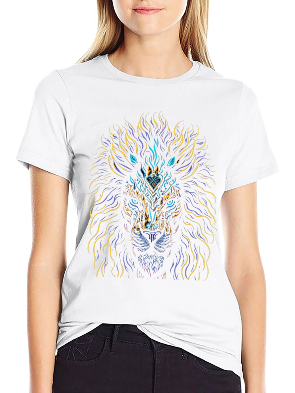Lion Art Graphic Print Black T-Shirt