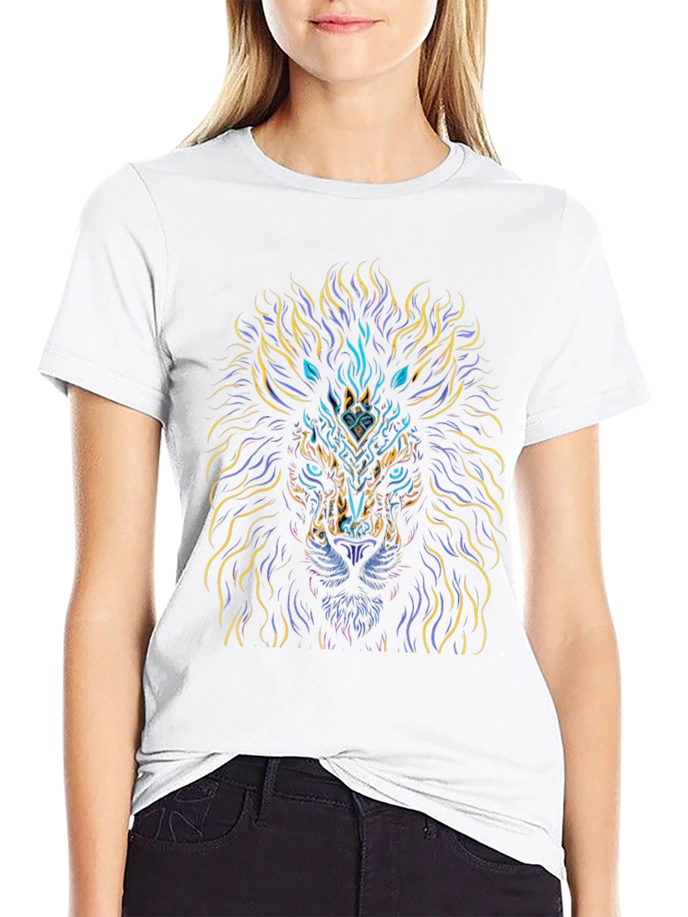 Lion Art Graphic Print Black T-Shirt