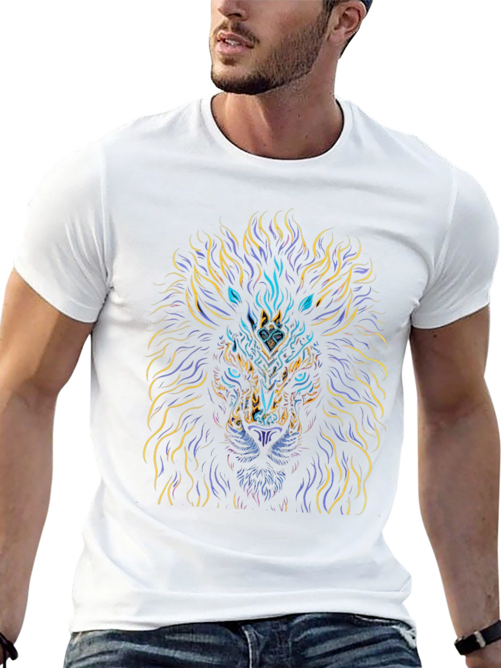 Lion Art Graphic Print Black T-Shirt