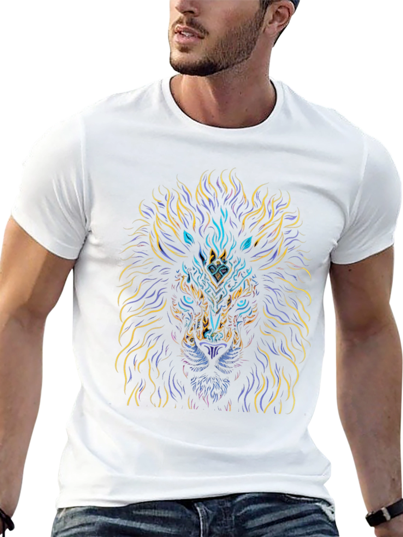 Lion Art Graphic Print Black T-Shirt
