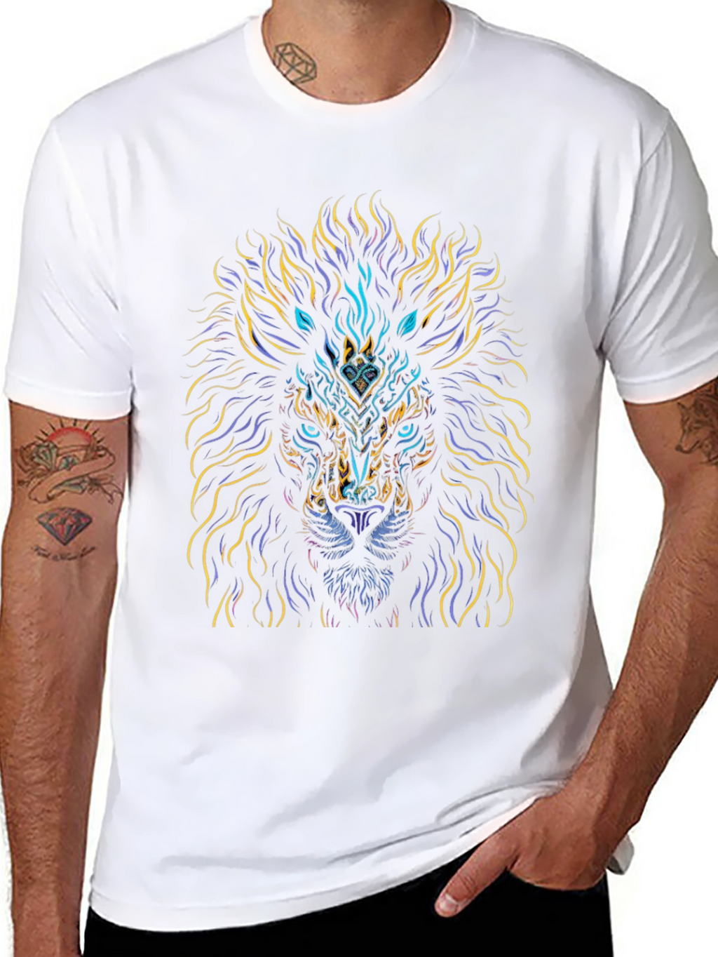 Lion Art Graphic Print Black T-Shirt