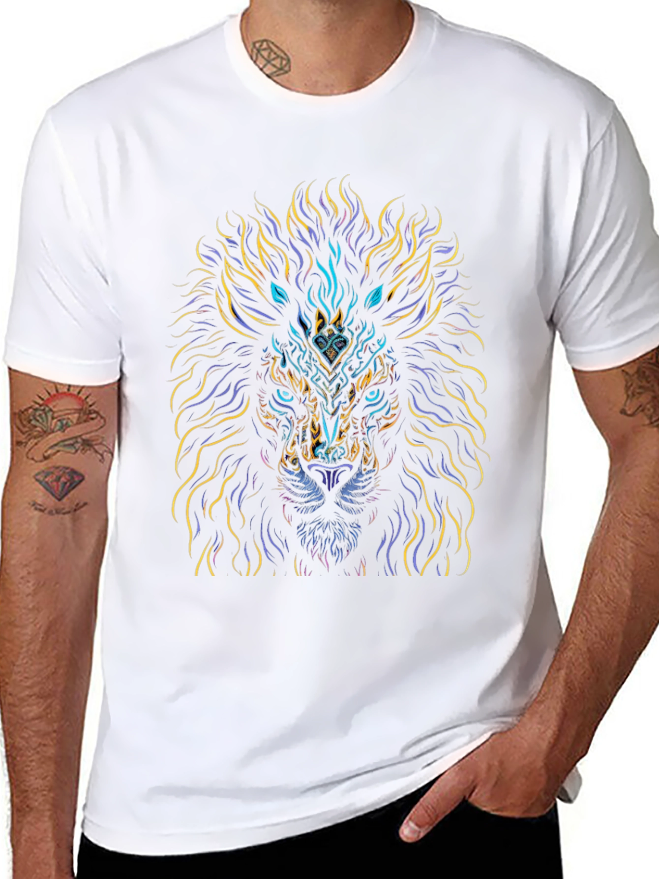 Lion Art Graphic Print Black T-Shirt