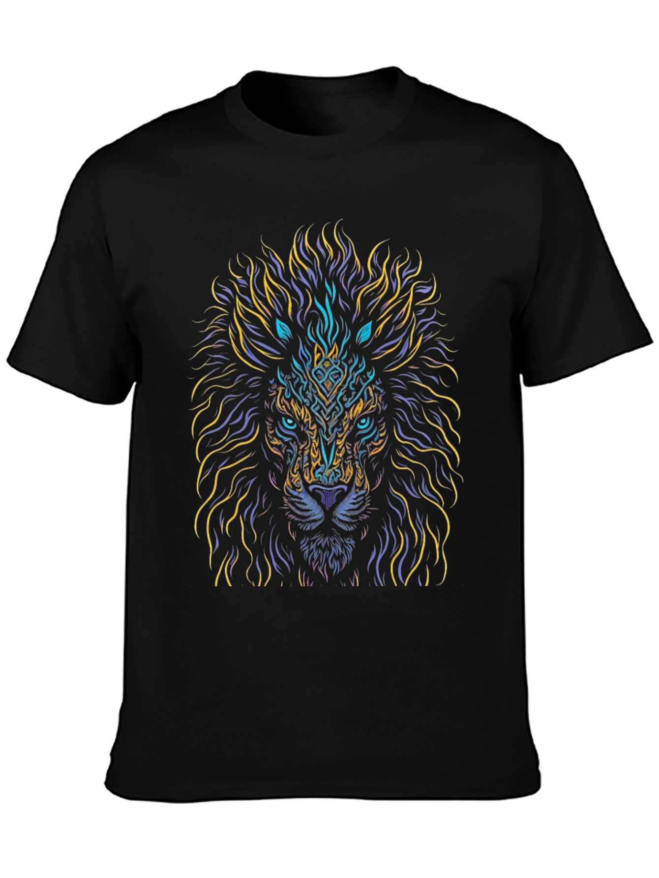 Lion Art Graphic Print Black T-Shirt