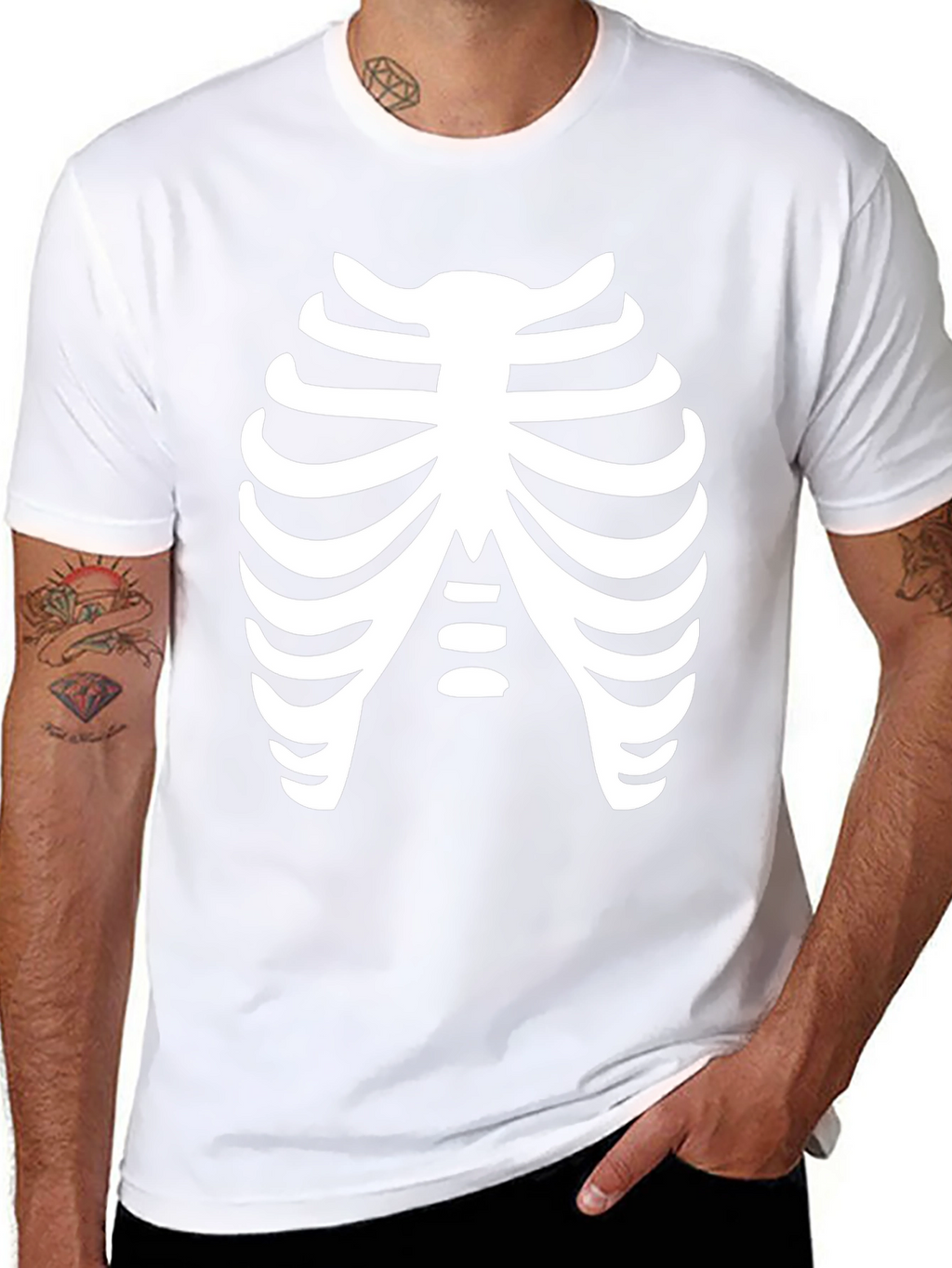 Skeleton Rib Cage Black T-Shirt Costume