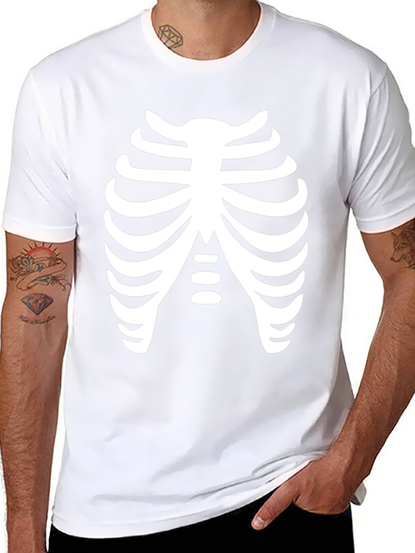 Skeleton Rib Cage Black T-Shirt Costume
