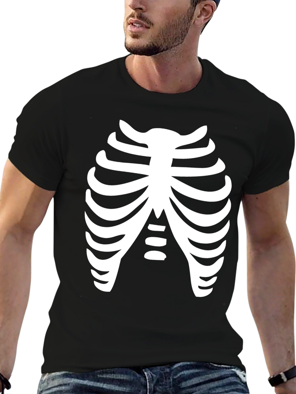 Skeleton Rib Cage Black T-Shirt Costume