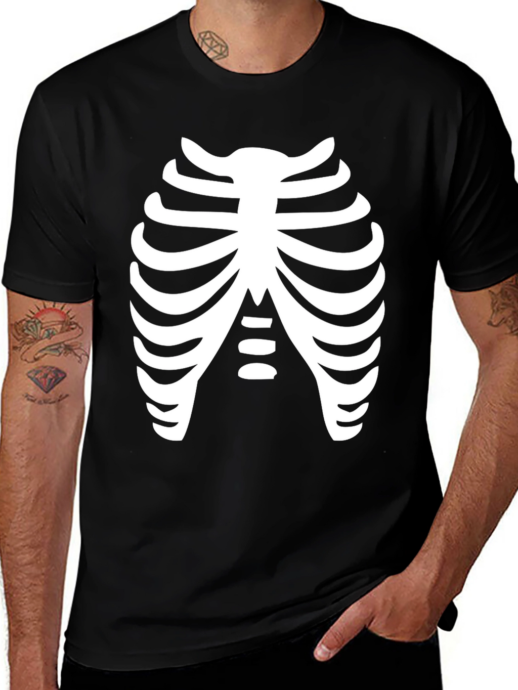 Skeleton Rib Cage Black T-Shirt Costume