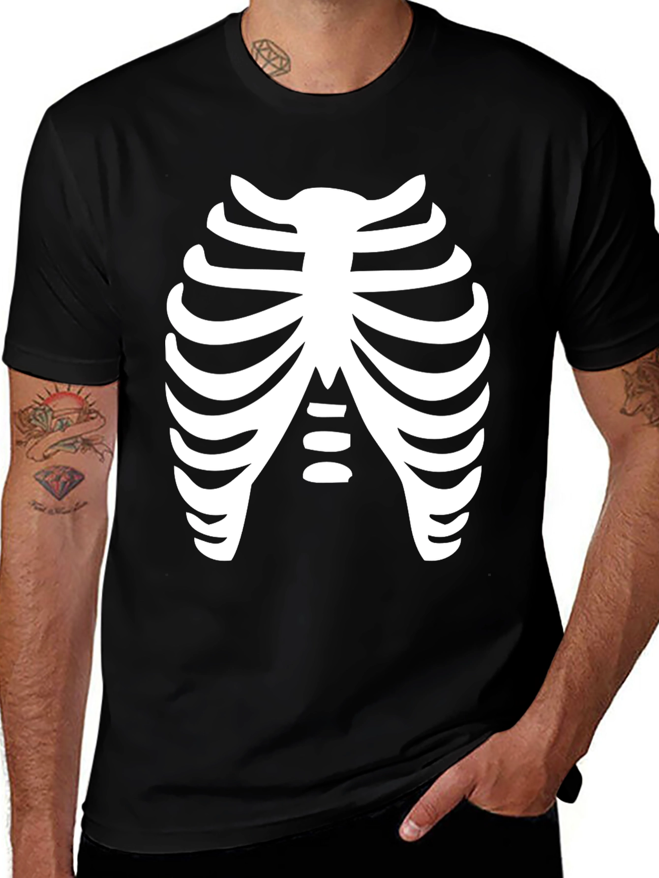 Skeleton Rib Cage Black T-Shirt Costume