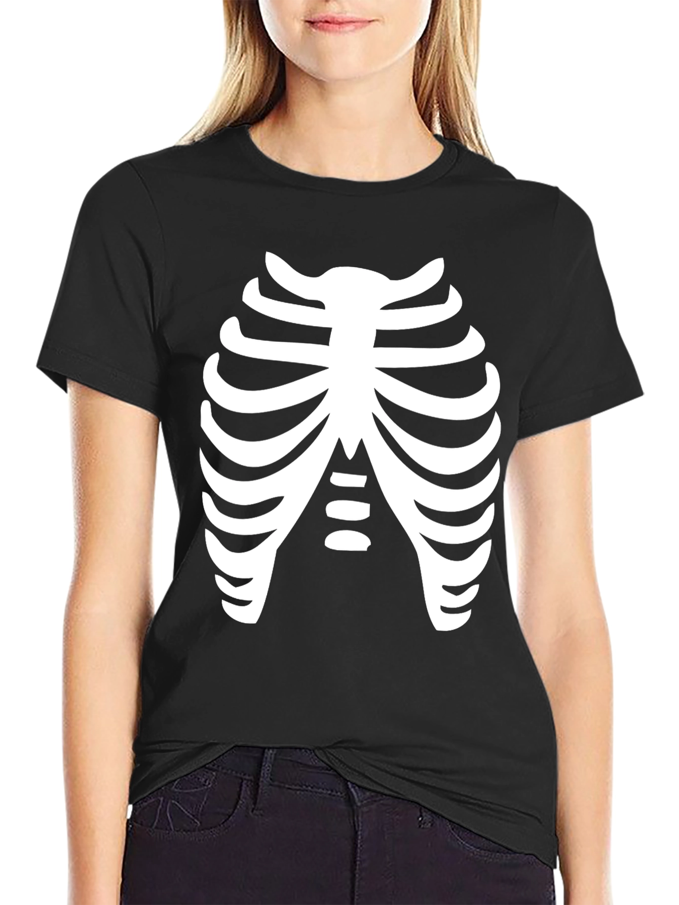 Skeleton Rib Cage Black T-Shirt Costume