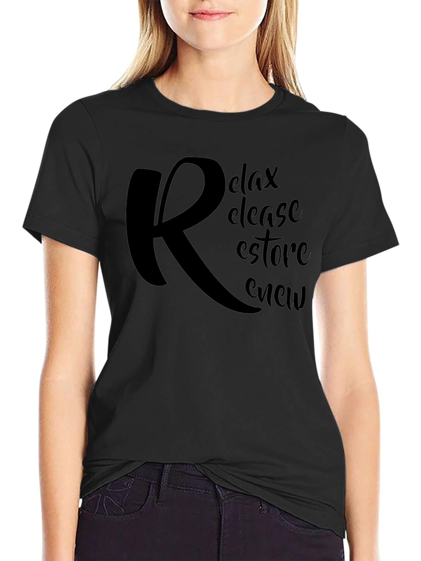 Relax Release Restore Renew Black T-Shirt