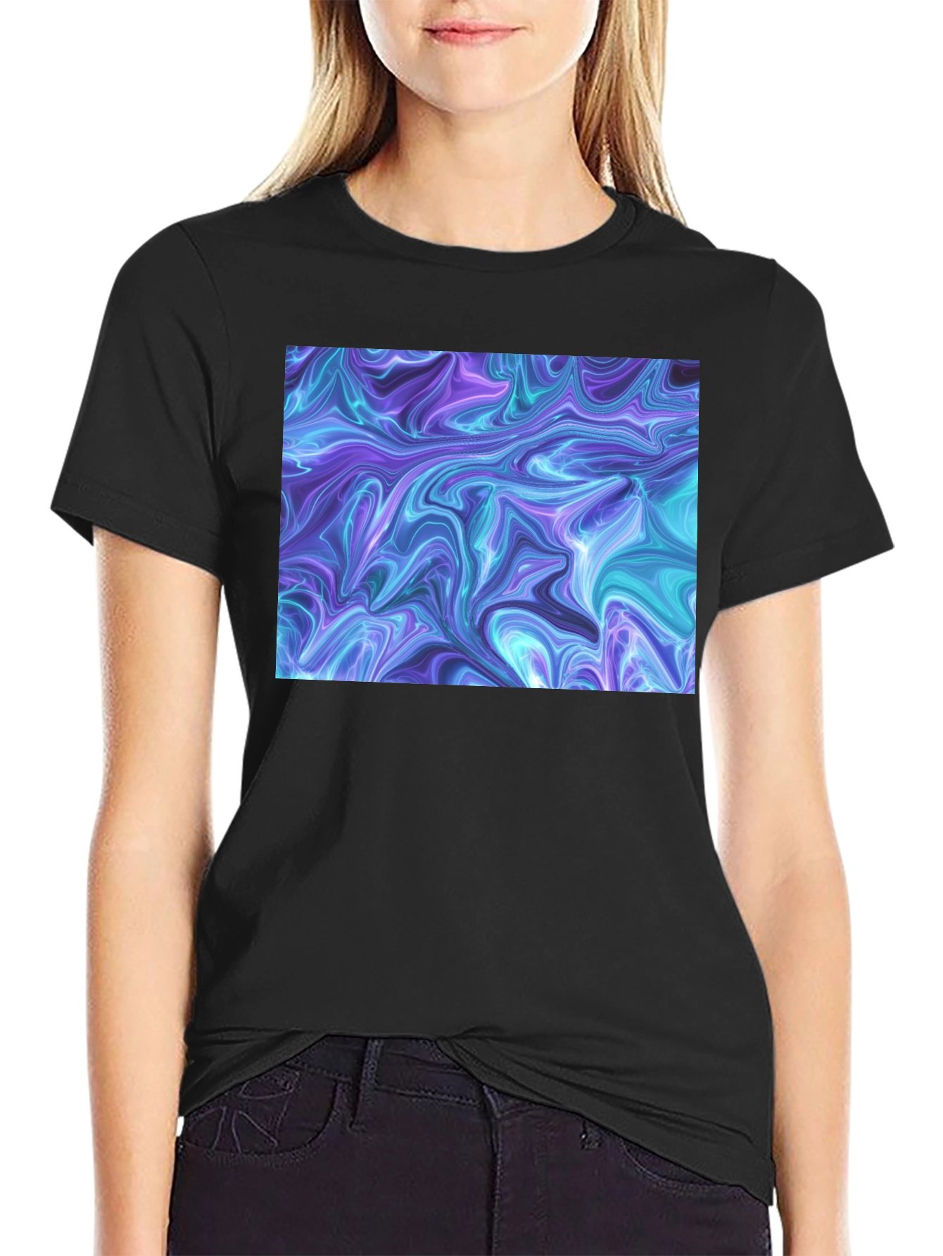 Abstract Swirl Graphic Black T-Shirt