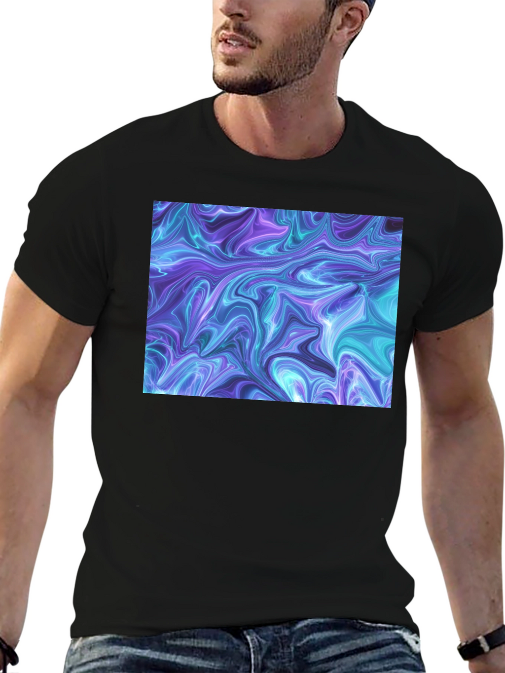 Abstract Swirl Graphic Black T-Shirt